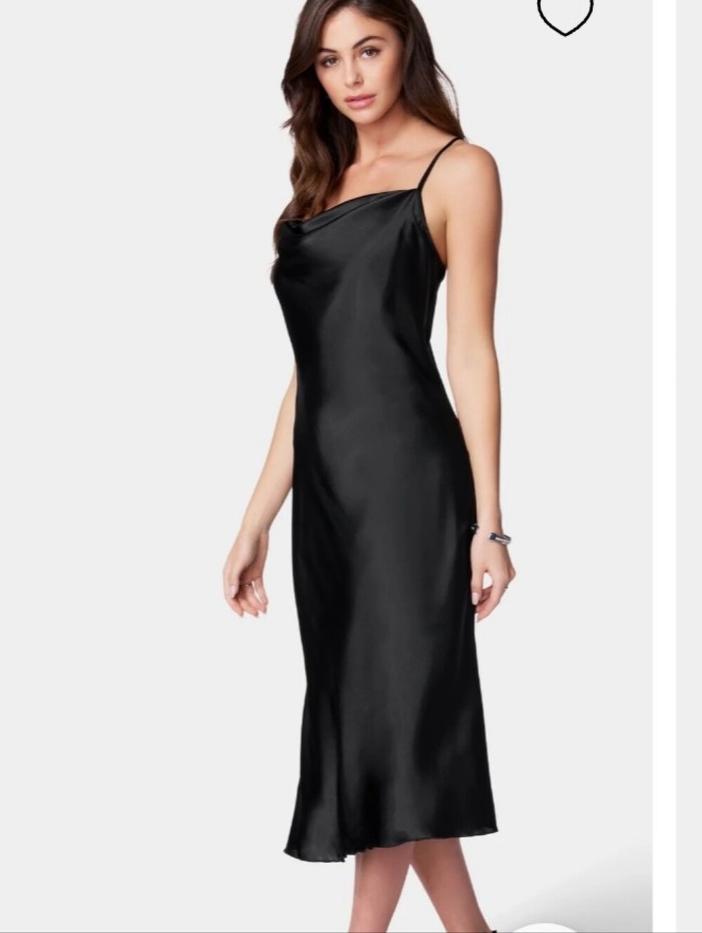 Satin Slip Midi Dress in Black- Bebe- NWOT